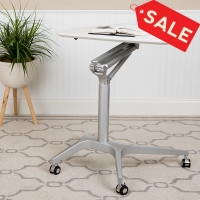 Flash Furniture NAN-IP-10-WH-GG Mobile Sit-Down, Stand-Up White Computer Ergonomic Desk with 28.25